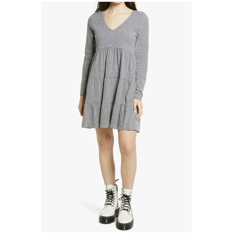 BP. Women's Tiered Long Sleeve Knit Dress Grey Medium Heather Size S
